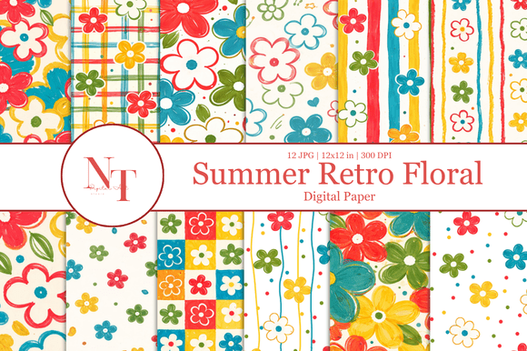 Download Summer Retro Floral Digital Paper - Premium Resources