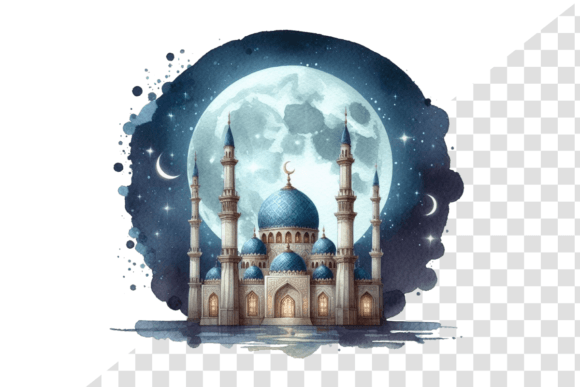 Download Eid Night Sky Mosque Serene Watercolor - Premium Resources